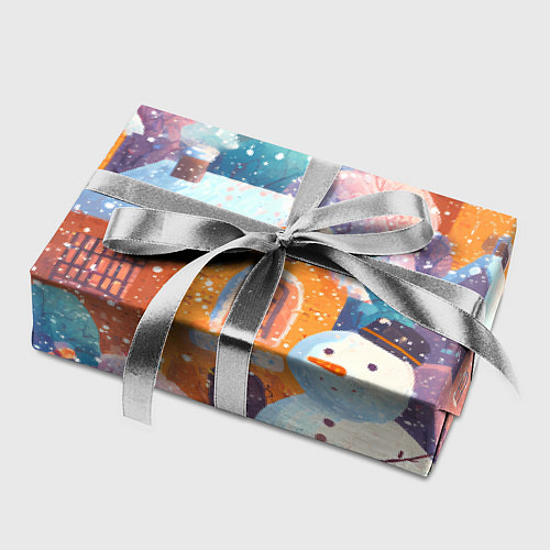 Бумага для упаковки Дети во дворе лепят снеговика / 3D-принт – фото 2