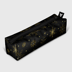 Пенал для ручек Золотые снежинки на темном фоне, цвет: 3D-принт
