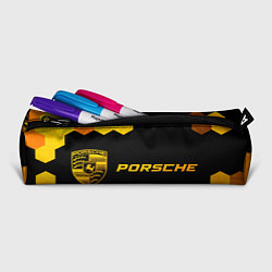 Пенал для ручек Porsche - gold gradient: надпись и символ, цвет: 3D-принт — фото 2