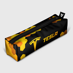 Пенал для ручек Tesla - gold gradient: надпись и символ, цвет: 3D-принт