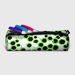 Пенал для ручек Чёрно-зелёные шестиугольники на белом фоне, цвет: 3D-принт — фото 2