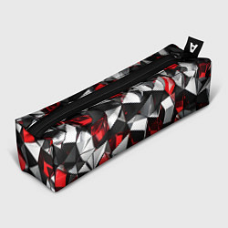 Пенал для ручек Красно-белые рельефные треугольники на чёрном фоне, цвет: 3D-принт