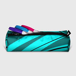 Пенал для ручек Неоновый голубой с чёрным абстракция с полосой, цвет: 3D-принт — фото 2