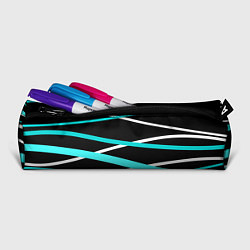 Пенал для ручек Чёрный с бело-голубыми полосами, цвет: 3D-принт — фото 2