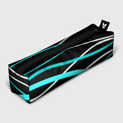 Пенал для ручек Чёрный с бело-голубыми полосами, цвет: 3D-принт