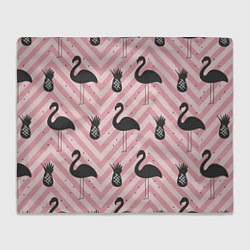 Плед флисовый Черный фламинго арт, цвет: 3D-велсофт