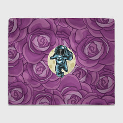 Плед флисовый Космонавт в розах, цвет: 3D-велсофт
