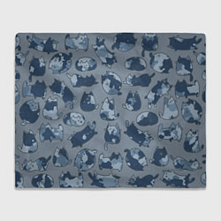 Плед флисовый Камуфляж с котиками серо-голубой, цвет: 3D-велсофт