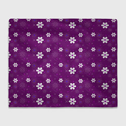 Плед флисовый Узор цветы на фиолетовом фоне, цвет: 3D-велсофт