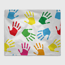 Плед флисовый Цветные ладошки - Детский узор, цвет: 3D-велсофт