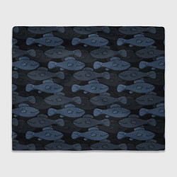 Плед флисовый Синие рыбы на темном фоне, цвет: 3D-велсофт