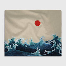 Плед флисовый Японский Стиль Волны и Солнце, цвет: 3D-велсофт