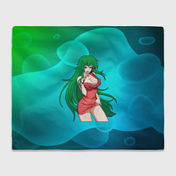 Плед флисовый Девушка зеленые волосы 18, цвет: 3D-велсофт