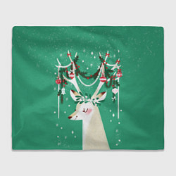 Плед флисовый Олень Новый год, цвет: 3D-велсофт