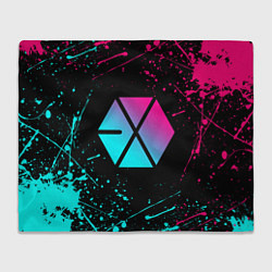 Плед флисовый EXO BAND NEON LOGO НЕОНОВЫЕ БРЫЗГИ КРАСОК, цвет: 3D-велсофт