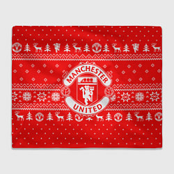 Плед флисовый FC Manchester United: Новогодний узор, цвет: 3D-велсофт