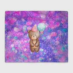 Плед флисовый День Рождения - Медвежонок с шариками, цвет: 3D-велсофт
