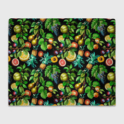 Плед флисовый Сочные фрукты - персик, груша, слива, ананас, цвет: 3D-велсофт