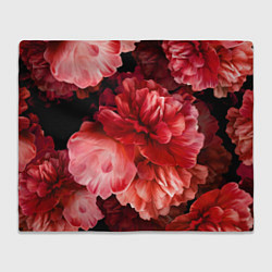 Плед флисовый Цветы Красные Пионы, цвет: 3D-велсофт