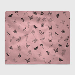 Плед флисовый Цветочки и бабочки на розовом фоне, цвет: 3D-велсофт