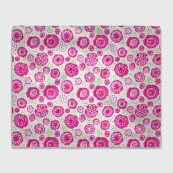 Плед флисовый Яркие розовые цветы в дудл стиле, абстракция, цвет: 3D-велсофт