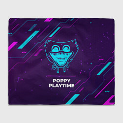 Плед флисовый Символ Poppy Playtime в неоновых цветах на темном, цвет: 3D-велсофт