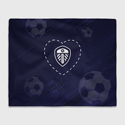 Плед флисовый Лого Leeds United в сердечке на фоне мячей, цвет: 3D-велсофт