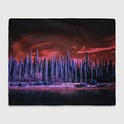 Плед флисовый Абстрактный фиолетовый лес и тёмная река, цвет: 3D-велсофт