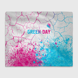 Плед флисовый Green Day neon gradient style: символ сверху, цвет: 3D-велсофт