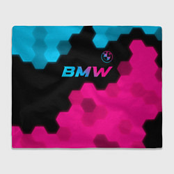 Плед флисовый BMW - neon gradient: символ сверху, цвет: 3D-велсофт