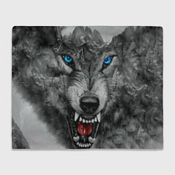 Плед флисовый Агрессивный волк с синими глазами, цвет: 3D-велсофт