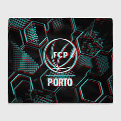 Плед флисовый Porto FC в стиле glitch на темном фоне, цвет: 3D-велсофт