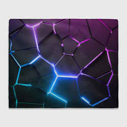 Плед флисовый Фиолетовый градиент - неоновые геометрические плит, цвет: 3D-велсофт