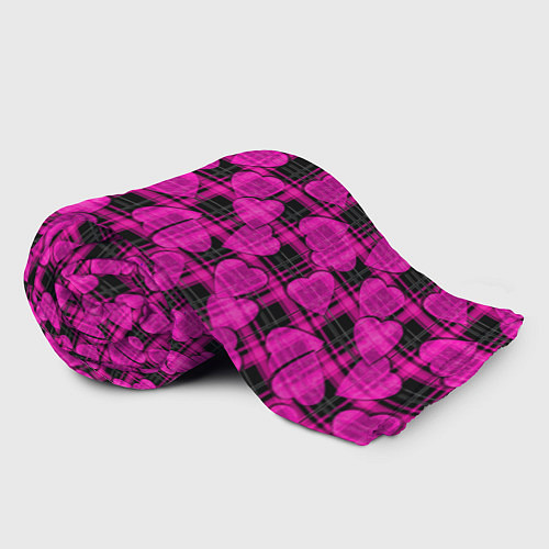 Плед Black and pink hearts pattern on checkered / 3D-Велсофт – фото 2