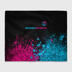 Плед флисовый Manchester United - neon gradient: символ сверху, цвет: 3D-велсофт