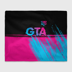 Плед флисовый GTA - neon gradient: символ сверху, цвет: 3D-велсофт