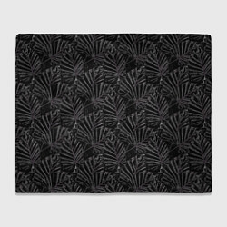 Плед флисовый Белые контуры тропических листьев на черном, цвет: 3D-велсофт