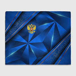 Плед флисовый Герб РФ на синем объемном фоне, цвет: 3D-велсофт