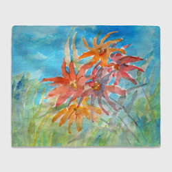 Плед флисовый Осенние цветы акварель, цвет: 3D-велсофт