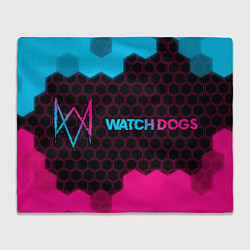 Плед флисовый Watch Dogs - neon gradient: надпись и символ, цвет: 3D-велсофт
