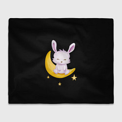 Плед флисовый Крольчонок сидит на месяце на чёрном фоне, цвет: 3D-велсофт