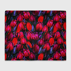 Плед флисовый Тюльпаны - поле красных цветов, цвет: 3D-велсофт
