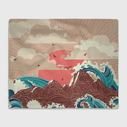 Плед флисовый Большие океанские волны и скалистый остров на зака, цвет: 3D-велсофт