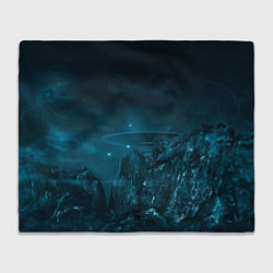 Плед флисовый Синий космос, горы и нло, цвет: 3D-велсофт