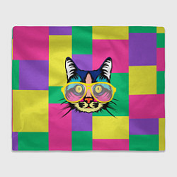 Плед флисовый Кот в стиле поп-арт, цвет: 3D-велсофт