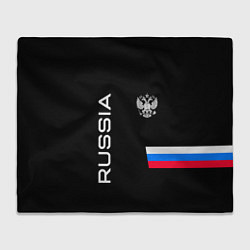Плед флисовый Россия и три линии на черном фоне, цвет: 3D-велсофт