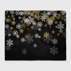 Плед флисовый Золотые и белые снежинки, цвет: 3D-велсофт