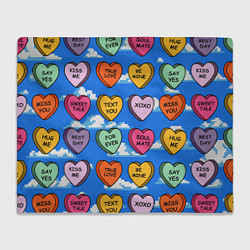 Плед флисовый Валентинки конфетки сердечки с посланиями, цвет: 3D-велсофт