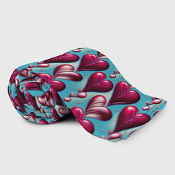 Плед флисовый Паттерн красные абстрактные сердца, цвет: 3D-велсофт — фото 2