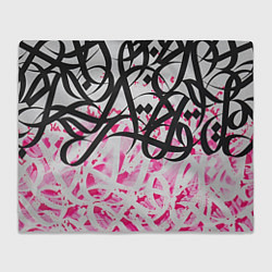 Плед флисовый Черно-розовая каллиграфия, цвет: 3D-велсофт